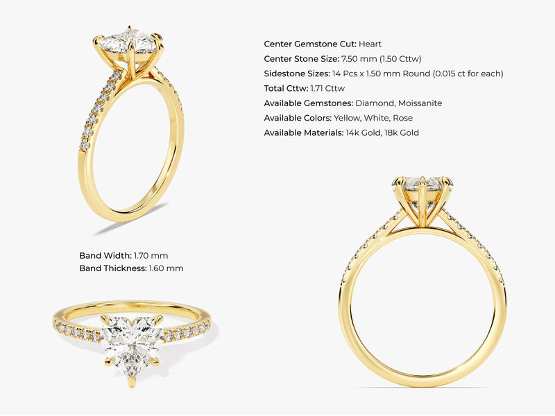 Heart Cut Diamond Engagement Ring with Pave Set Side Stones (1.50 CT)