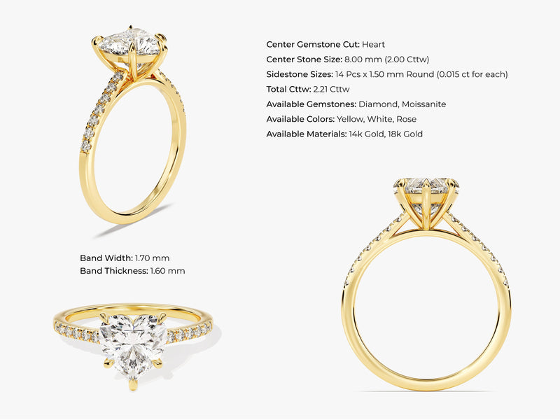 Heart Cut Diamond Engagement Ring with Pave Set Side Stones (2.00 CT)