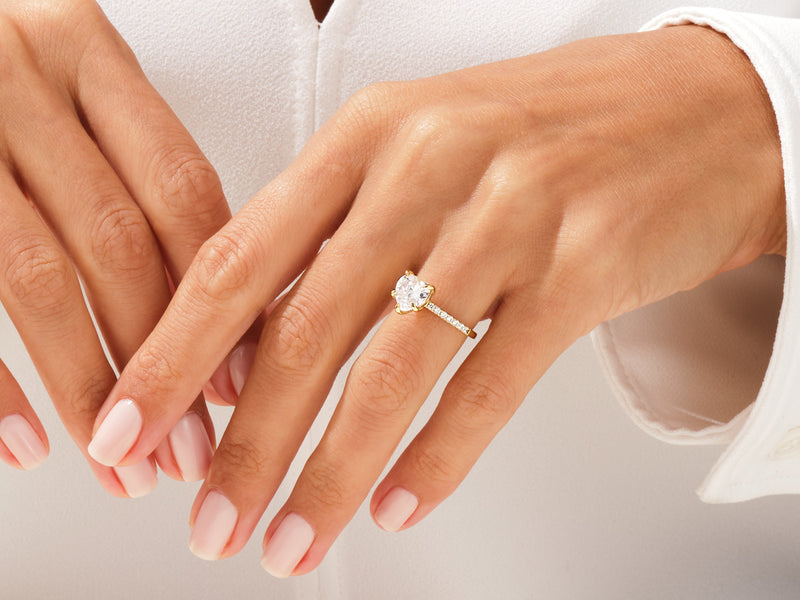 Heart Cut Moissanite Engagement Ring with Pave Set Side Stones (2.00 CT)