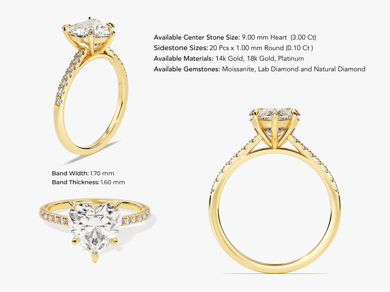 Heart Cut Lab Grown Diamond Engagement Ring with Pave Set Side Stones (3.00 CT)