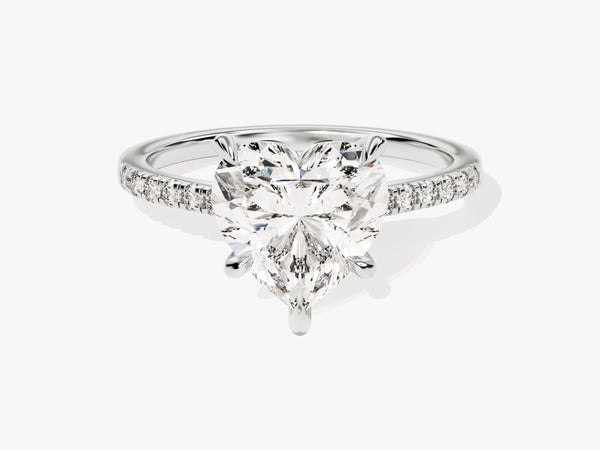 Heart Cut Moissanite Engagement Ring with Pave Set Side Stones (3.00 CT)