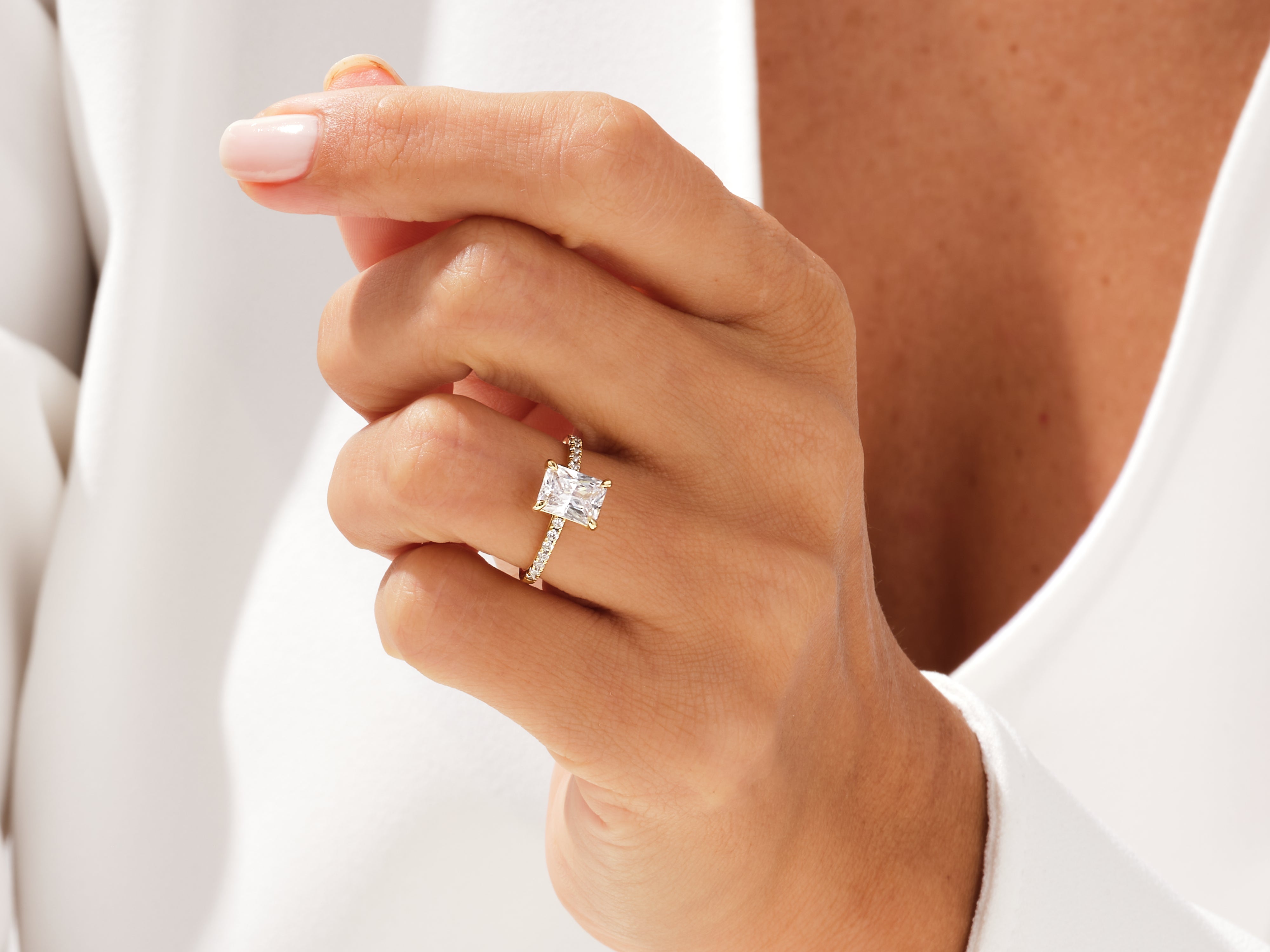 Radiant Cut Moissanite Engagement Ring with Pave Set Side Stones (1.50 CT)