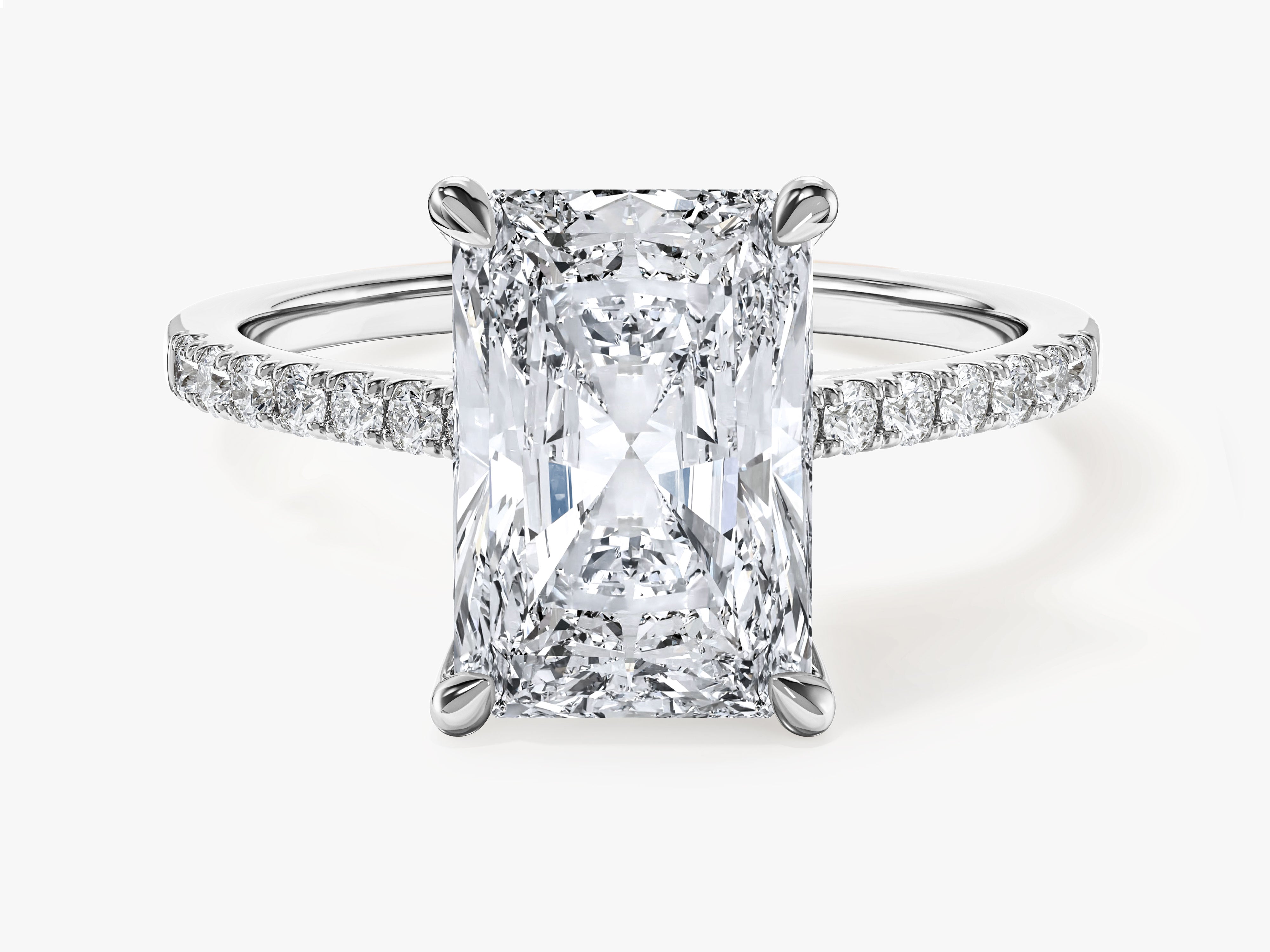 Radiant Cut Moissanite Engagement Ring with Pave Set Side Stones (3.00 CT)