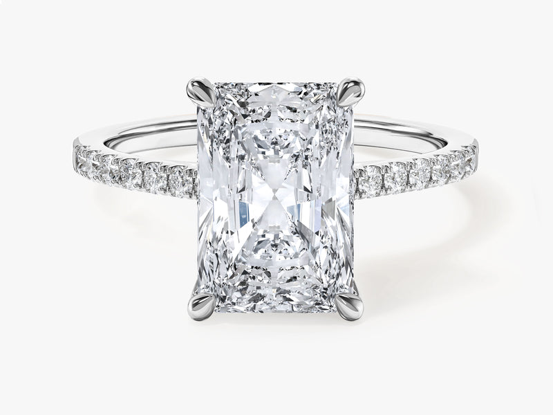 Radiant Cut Moissanite Engagement Ring with Pave Set Side Stones (3.00 CT)