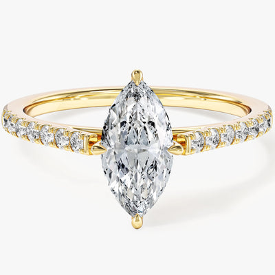 Marquise Cut Moissanite Engagement Ring with Pave Set Side Stones (1.00 CT)