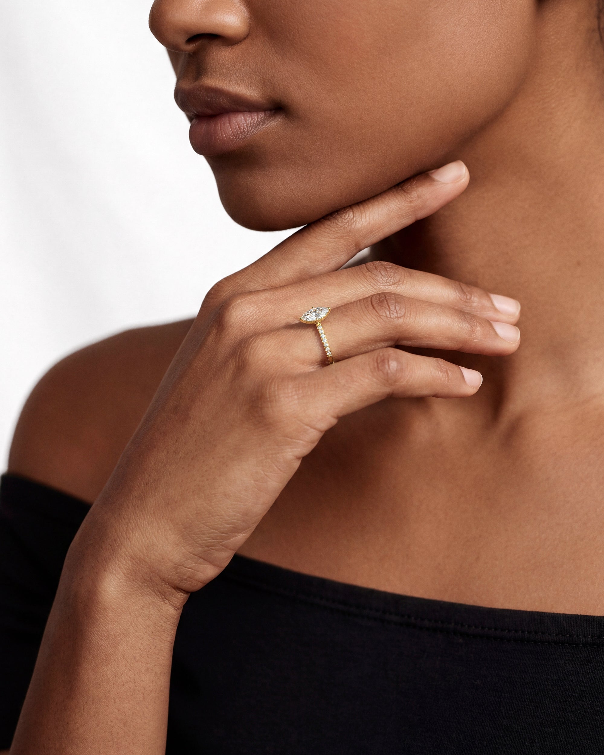 Marquise Cut Moissanite Engagement Ring with Pave Set Side Stones (1.00 CT)