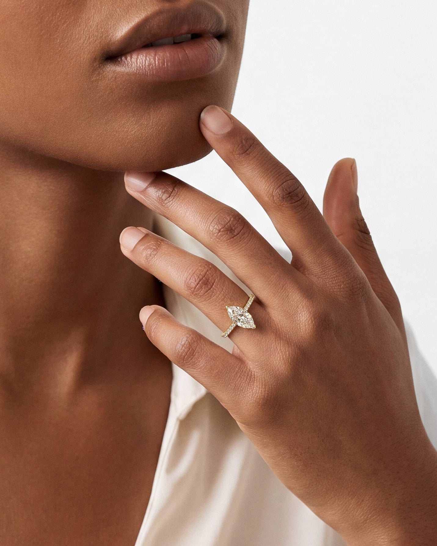 Marquise Cut Moissanite Engagement Ring with Pave Set Side Stones (2.00 CT)