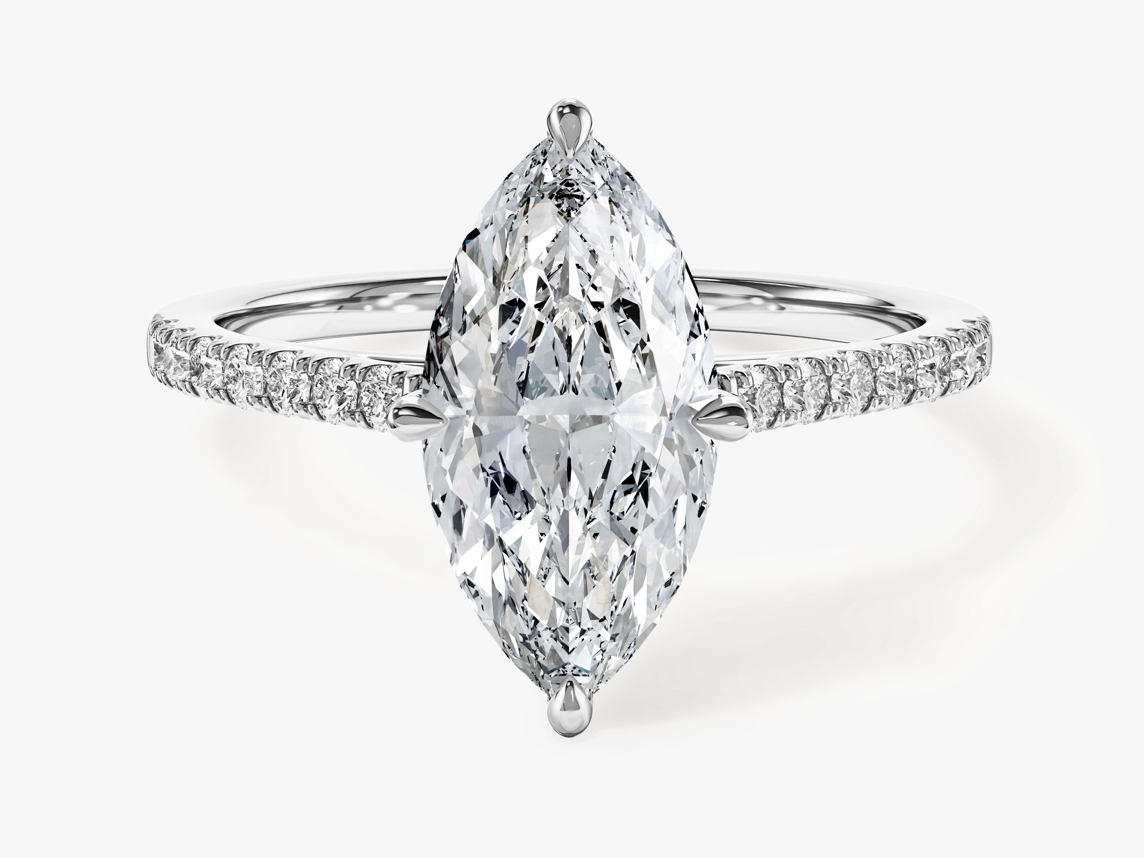 Marquise Cut Moissanite Engagement Ring with Pave Set Side Stones (2.00 CT)