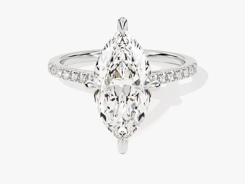 Marquise Cut Lab Grown Diamond Engagement Ring with Pave Set Side Stones (3.00 CT)