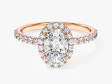 Oval Halo Moissanite Engagement Ring with Pave Set Side Stones (1.00 CT)