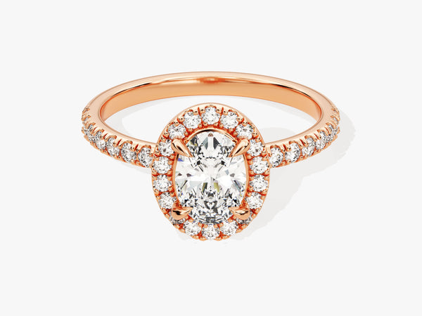 Oval Halo Diamond Engagement Ring with Pave Set Side Stones (1.00 CT)