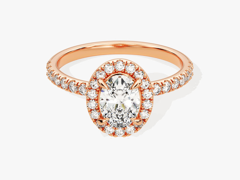 Oval Halo Diamond Engagement Ring with Pave Set Side Stones (1.00 CT)