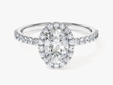 Oval Halo Moissanite Engagement Ring with Pave Set Side Stones (1.00 CT)