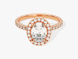 Oval Halo Moissanite Engagement Ring with Pave Set Side Stones (1.50 CT)