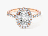 Oval Halo Moissanite Engagement Ring with Pave Set Side Stones (1.50 CT)