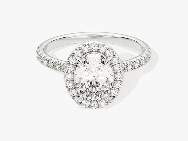 Oval Halo Lab Grown Diamond Engagement Ring with Pave Set Side Stones (1.50 CT)