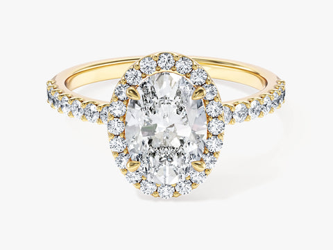 Oval Halo Moissanite Engagement Ring with Pave Set Side Stones (1.50 CT)