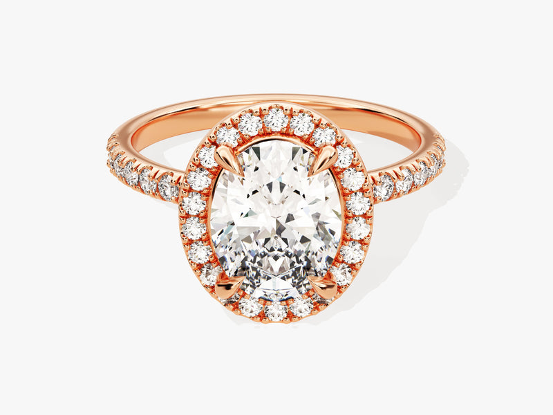Oval Halo Moissanite Engagement Ring with Pave Set Side Stones (2.00 CT)