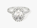 Oval Halo Moissanite Engagement Ring with Pave Set Side Stones (2.00 CT)