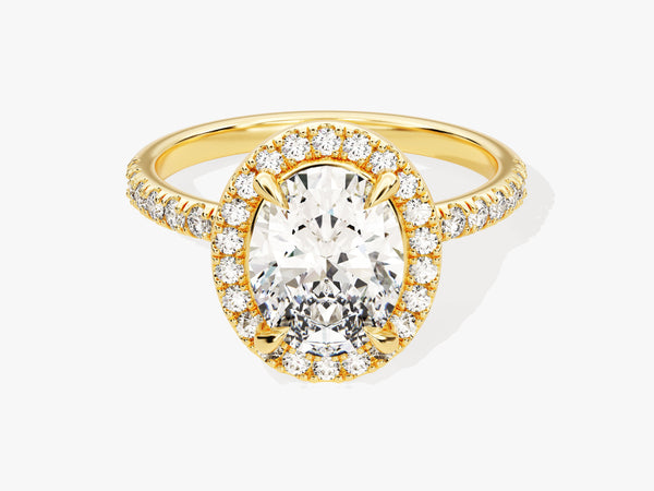 Oval Halo Moissanite Engagement Ring with Pave Set Side Stones (2.00 CT)