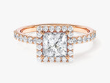 Princess Halo Lab Grown Diamond Engagement Ring with Pave Set Side Stones (1.00 CT)