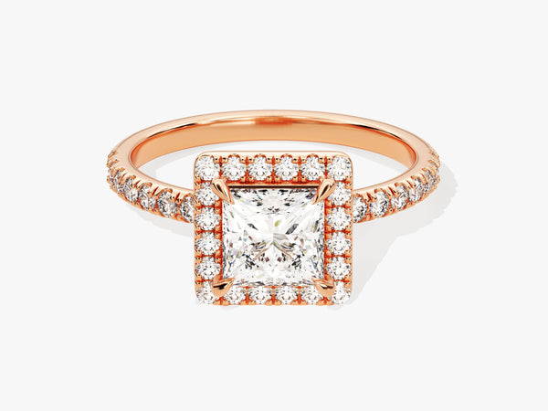Princess Halo Diamond Engagement Ring with Pave Set Side Stones (1.00 CT)