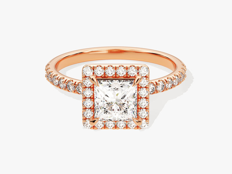 Princess Halo Diamond Engagement Ring with Pave Set Side Stones (1.00 CT)