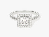 Princess Halo Diamond Engagement Ring with Pave Set Side Stones (1.00 CT)