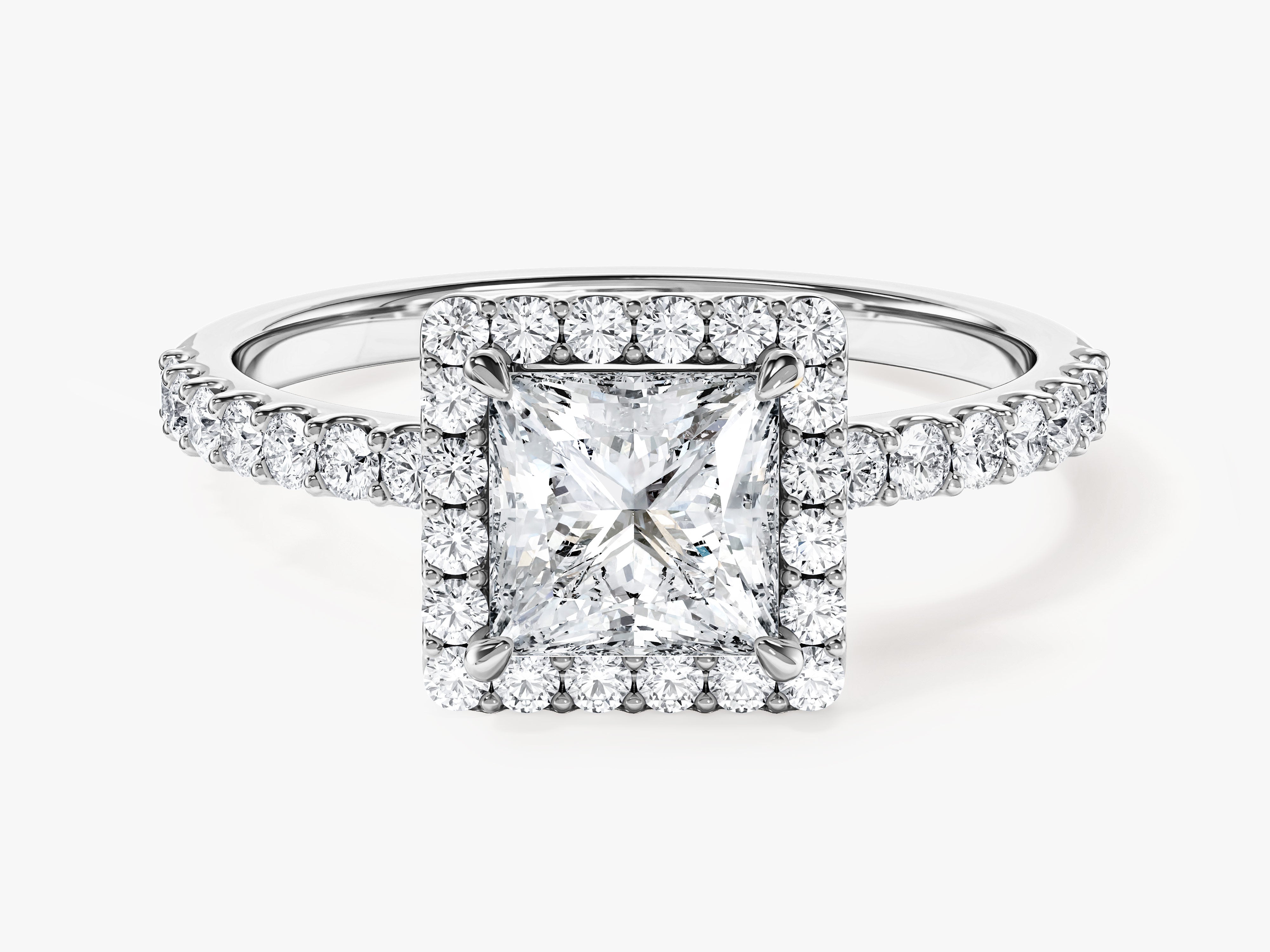 Princess Halo Moissanite Engagement Ring with Pave Set Side Stones (1.00 CT)