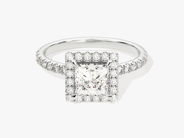 Princess Halo Moissanite Engagement Ring with Pave Set Side Stones (1.00 CT)