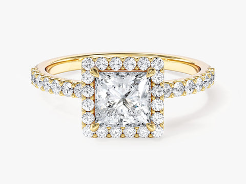 Princess Halo Moissanite Engagement Ring with Pave Set Side Stones (1.00 CT)