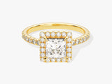 Princess Halo Diamond Engagement Ring with Pave Set Side Stones (1.00 CT)