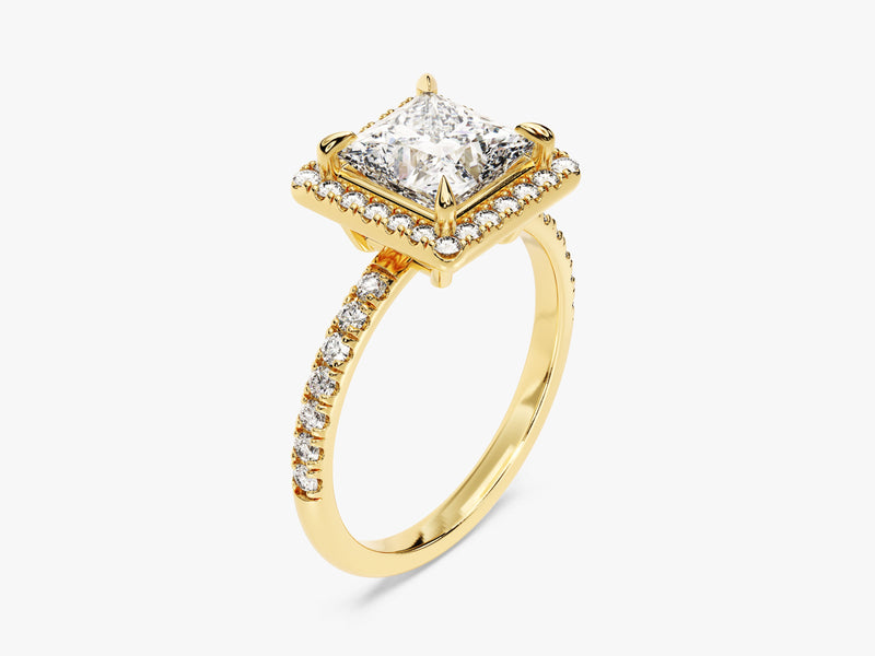 Princess Halo Moissanite Engagement Ring with Pave Set Side Stones (1.50 CT)
