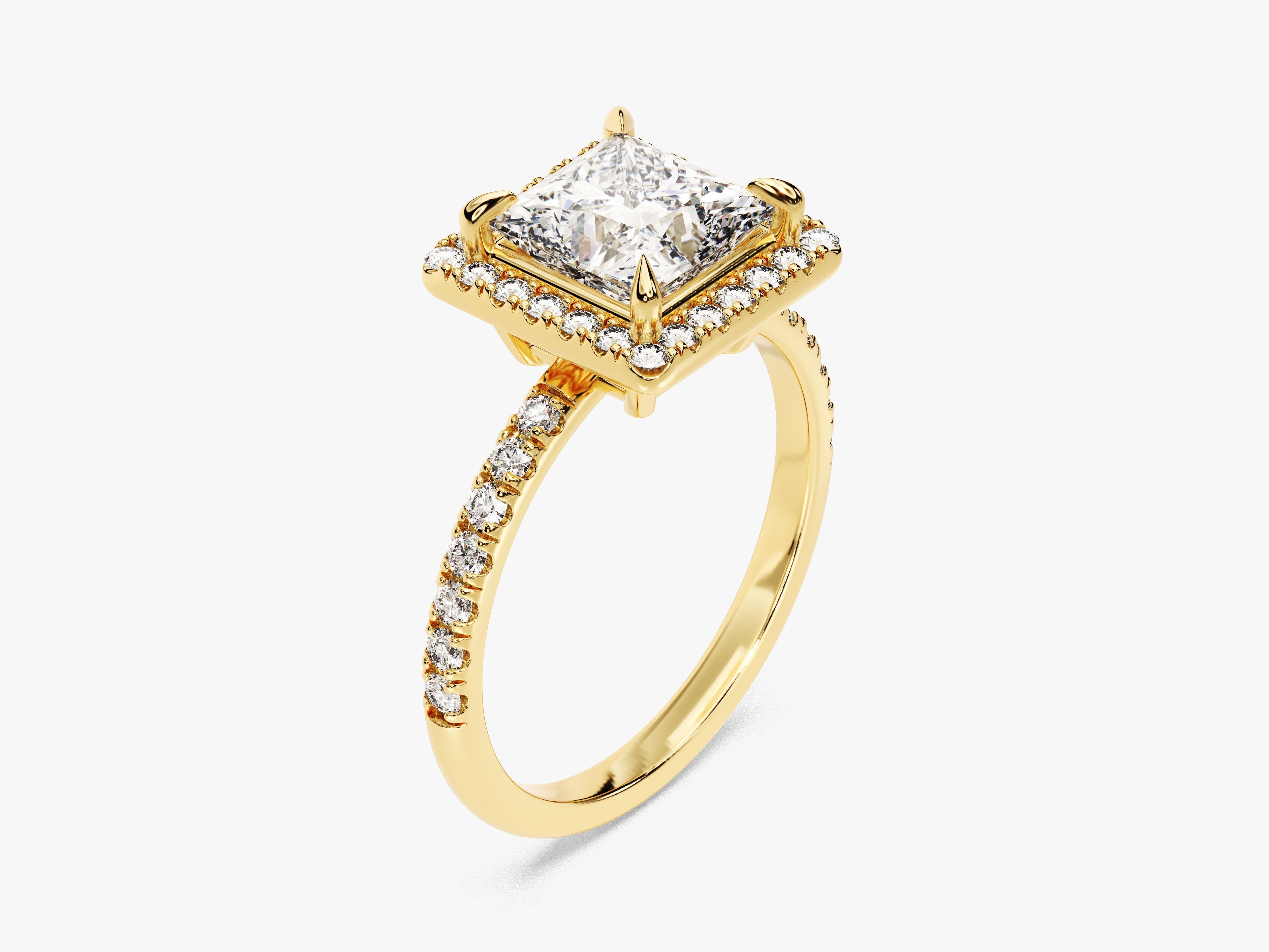 Princess Halo Diamond Engagement Ring with Pave Set Side Stones (1.50 CT)