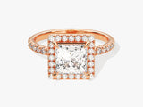 Princess Halo Moissanite Engagement Ring with Pave Set Side Stones (1.50 CT)