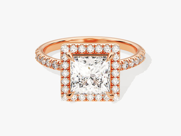 Princess Halo Diamond Engagement Ring with Pave Set Side Stones (1.50 CT)