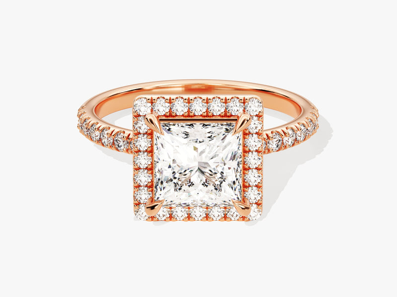 Princess Halo Diamond Engagement Ring with Pave Set Side Stones (1.50 CT)