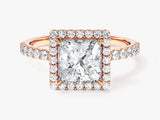 Princess Halo Lab Grown Diamond Engagement Ring with Pave Set Side Stones (1.50 CT)