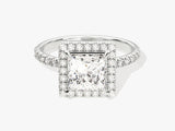 Princess Halo Moissanite Engagement Ring with Pave Set Side Stones (1.50 CT)
