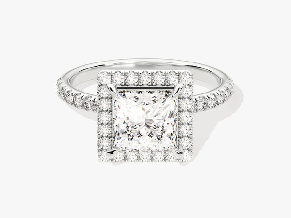 Princess Halo Moissanite Engagement Ring with Pave Set Side Stones (1.50 CT)
