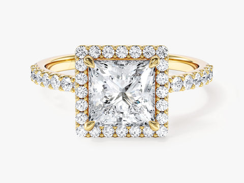 Princess Halo Moissanite Engagement Ring with Pave Set Side Stones (1.50 CT)