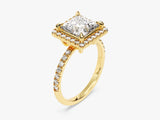 Princess Halo Moissanite Engagement Ring with Pave Set Side Stones (2.00 CT)