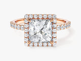 Princess Halo Lab Grown Diamond Engagement Ring with Pave Set Side Stones (2.00 CT)