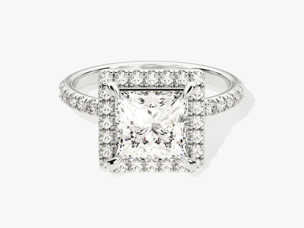 Princess Halo Diamond Engagement Ring with Pave Set Side Stones (2.00 CT)