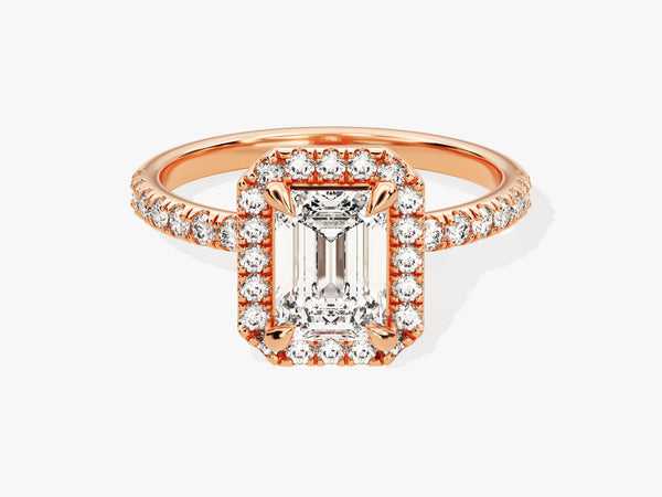 Emerald Halo Diamond Engagement Ring with Pave Set Side Stones (1.00 CT)