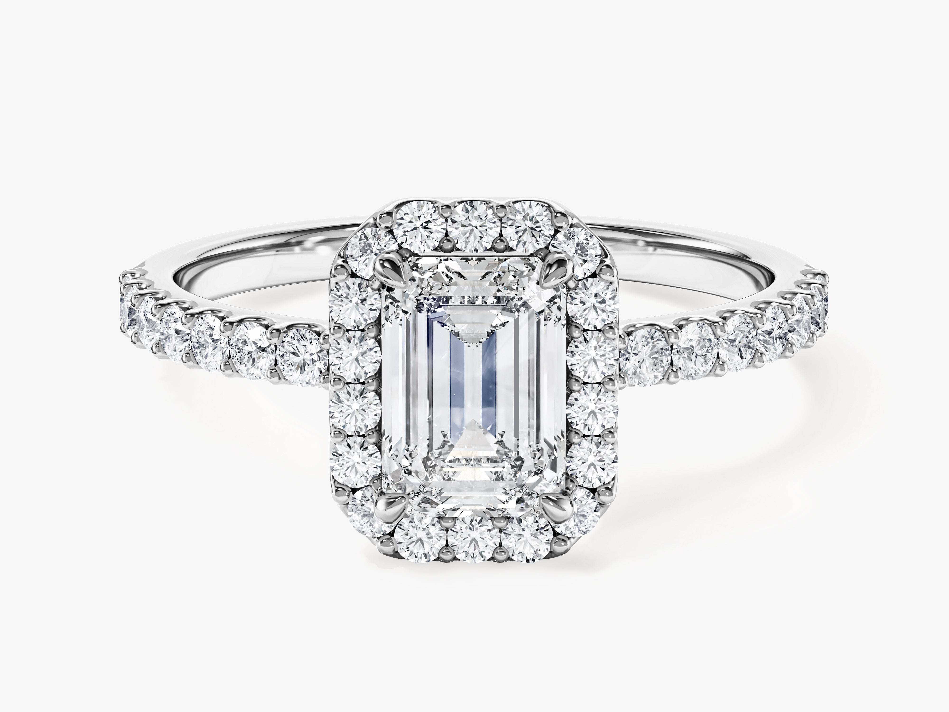 Emerald Halo Moissanite Engagement Ring with Pave Set Side Stones (1.00 CT)