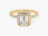 Emerald Halo Diamond Engagement Ring with Pave Set Side Stones (1.00 CT)