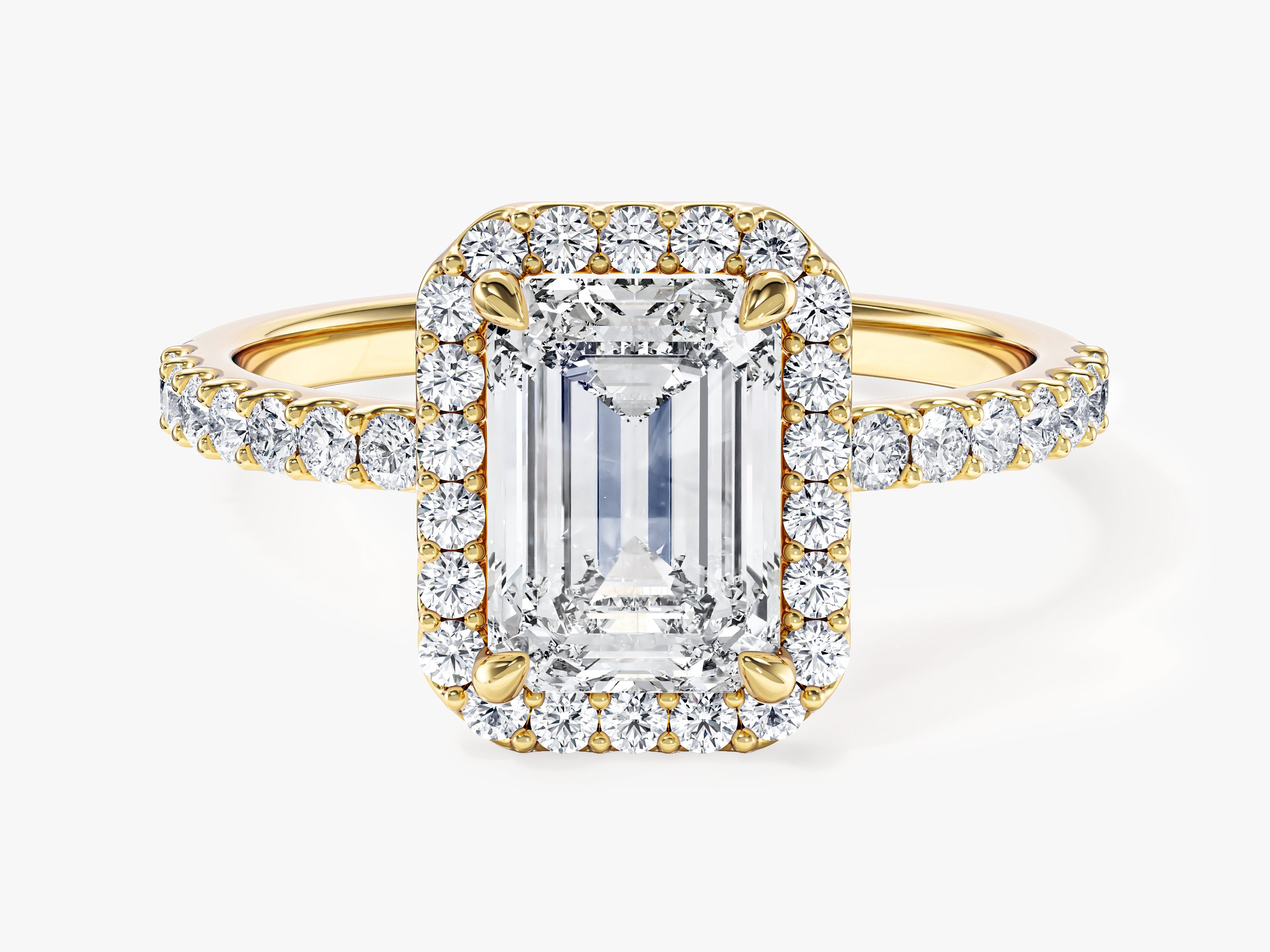 Emerald Halo Moissanite Engagement Ring with Pave Set Side Stones (1.50 CT)