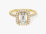 Emerald Halo Moissanite Engagement Ring with Pave Set Side Stones (1.50 CT)