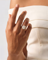 Emerald Halo Lab Grown Diamond Engagement Ring with Pave Set Side Stones (2.00 CT)